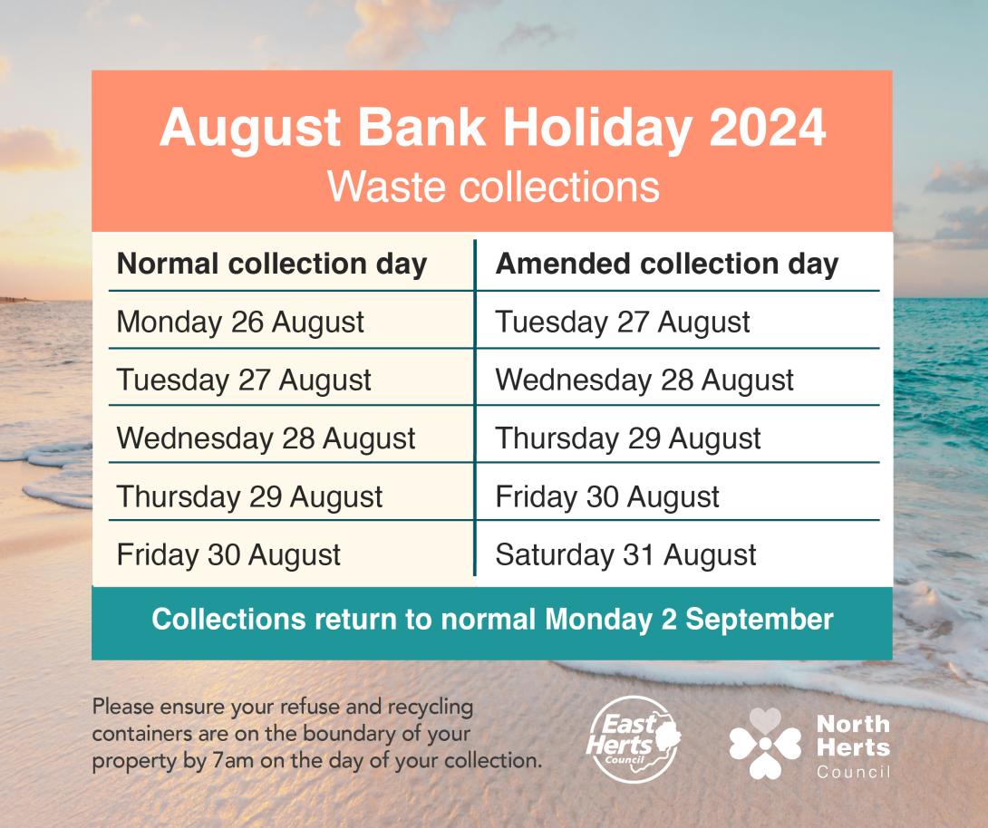 Bin collection changes for August bank holiday Local News News